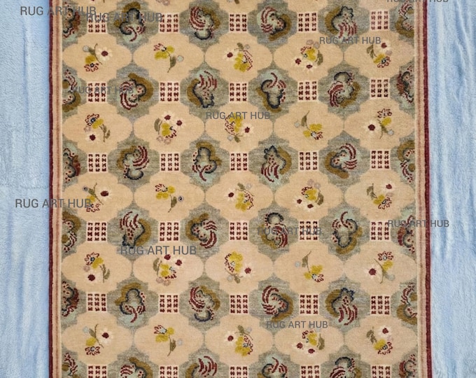 Hand Knotted Wool Geometric Area Rug Modern Abstract Handmade Rug Traditional Boho Pattern Living Room Bedroom Luxury Designer Area Rug