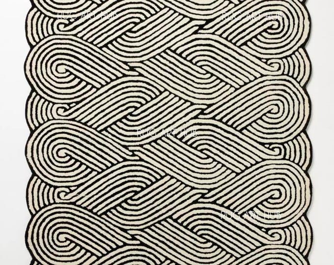 Hand Tufted Rissa Rug Black And White Rug Irregular Shaped Rug Silk And Wool Rug Modern Design Hand Tuft Rug Large Area Rug Bed Room Living