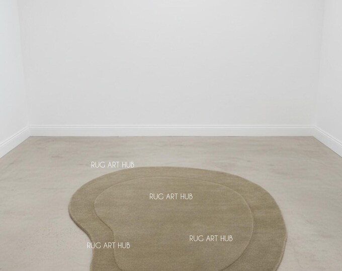 Hand Tufted Solid Ochre Abstract Rug Irregular Organic Shape Carpet Modern Accent Floor Decor Living Room Bedroom Contemporary Area Rug