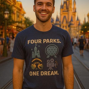 Four Parks One Dream Shirt I Moisture-Wicking I Disney Park Day Tee I Magic Kingdom Inspired Shirt I Theme Park Vacation T-Shirt