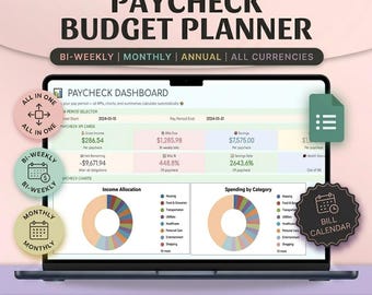 Paycheck Budget planner Bi-Weekly Monthly | Personal Finance System (Google Sheets, Excel) digital file