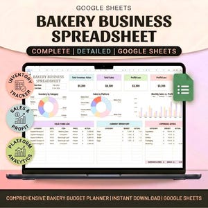 Planificador de negocios de panadería / Calculadora de costos de recetas, seguimiento de pedidos, inventario y ganancias / Formulario de pedidos de panadería, planificador de negocios de pastelería