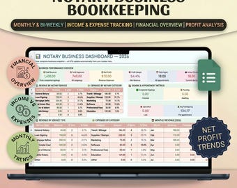 Notary Business Spreadsheet template | Loan Signing Agent Tracker, CRM, Journal, Bookkeeping (Google Sheets)