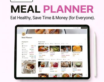 Notion Meal Planner Template| Recipe Book & Auto Shopping List | Weekly Meal plan (Digital Download)
