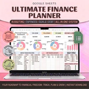 Ultimate Finance Dashboard| Annual Budget Spreadsheet for Google Sheets Excel  Net Worth Tracker Savings Goals (Digital Download)