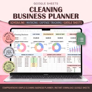 Paket med städföretag, mall för städföretag, kalkylblad för städtjänster, affärsplanerare för städföretag, Google Sheets