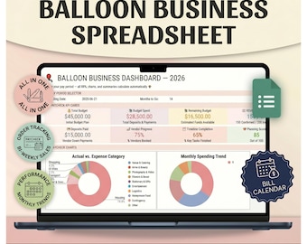 Balloon Business Spreadsheet Bundle | Event Planner, Client Tracker, Inventory, Pricing & Profit Dashboard