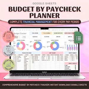 Budget By Paycheck Google Sheets Template | Auto Calculating Monthly Budget | Paycheck Expense Tracker Dashboard | Premium Financial Planner