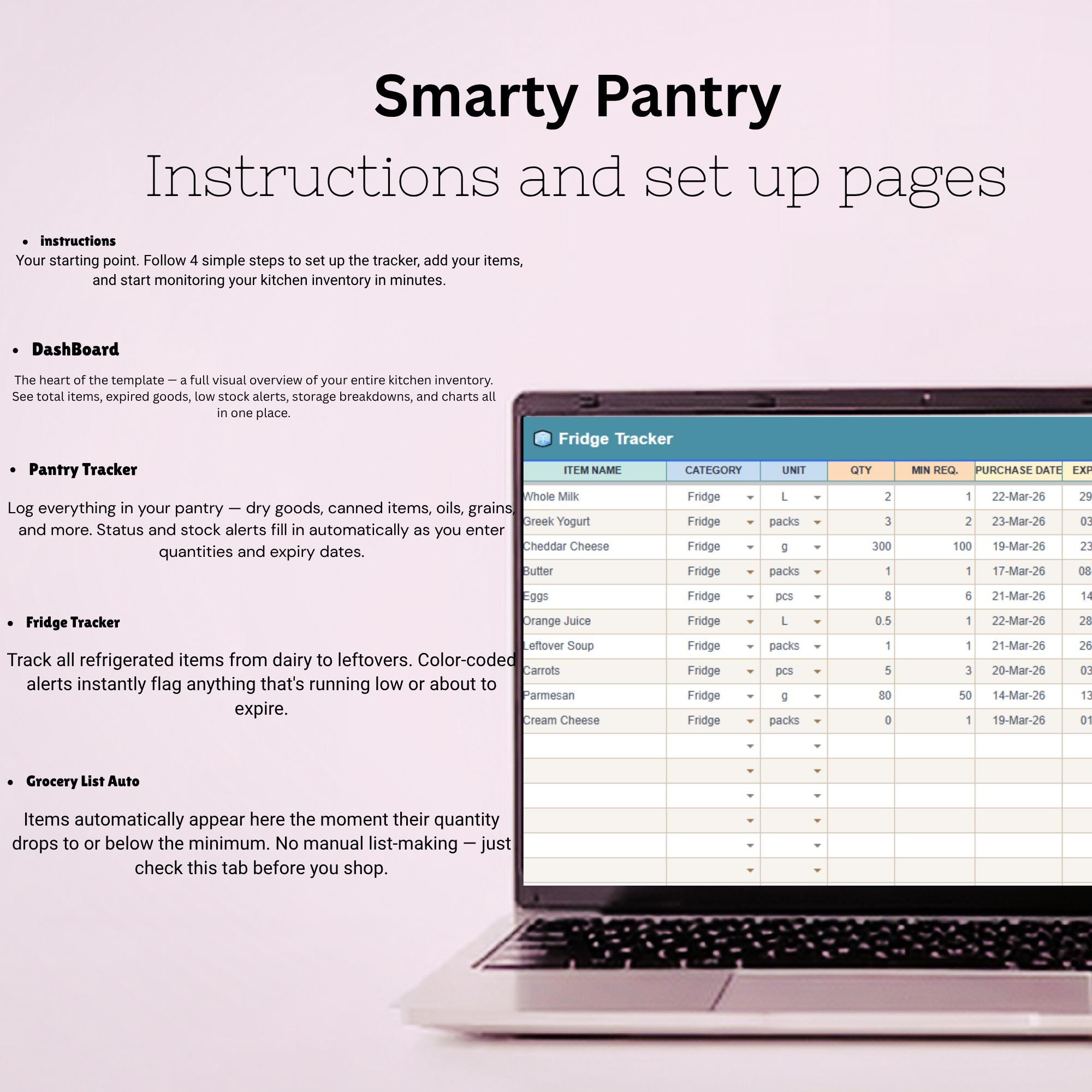 Pantry Inventory Spreadsheet Google Sheets & Excel | Kitchen Inventory ...