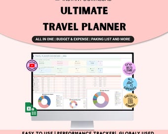 Ultimate Travel Planner Spreadsheet | Budget, Itinerary, Packing Lists (Digital Download)