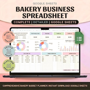 Feuille de calcul pour la gestion d'une boulangerie | Calculateur de coûts de recettes, commandes, suivi des stocks et des profits | Formulaire de commande, outil de planification pour la gestion d'une entreprise de pâtisserie