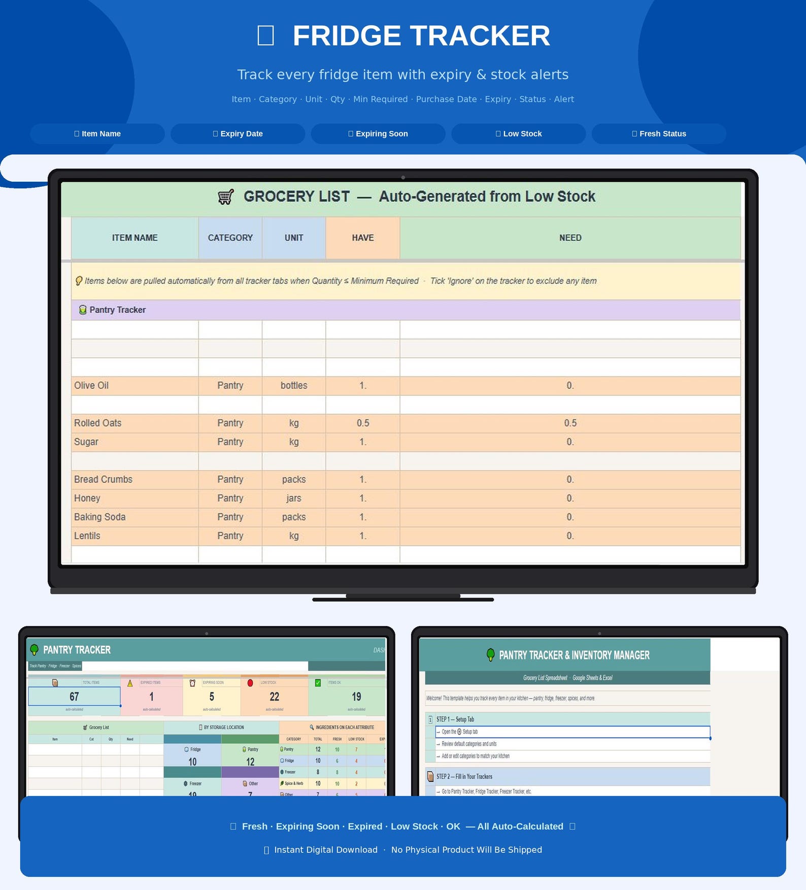 Pantry Inventory Spreadsheet Google Sheets & Excel | Kitchen Inventory ...