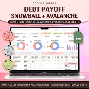 Debt Payoff Tracker| Snowball Avalanche Calculator| Credit Card Tracker| Home Loan| Student Loan| Debt-Free Planner (Excel & Google sheet)