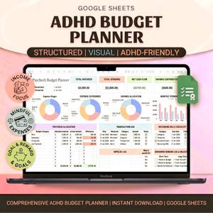 Premium ADHD Budget Planner Google & excel Sheets| Monthly Bill Tracker Personal Income Expense Weekly Paycheck budget Digital file download