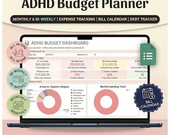 ADHD Budget Planner | Monthly Bill Tracker, Income Expense Debt Tracker (Digital Download)