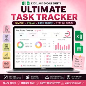 Task Tracker Spreadsheet: Time Blocking, Eisenhower Matrix, Kanban Board (Digital Download)