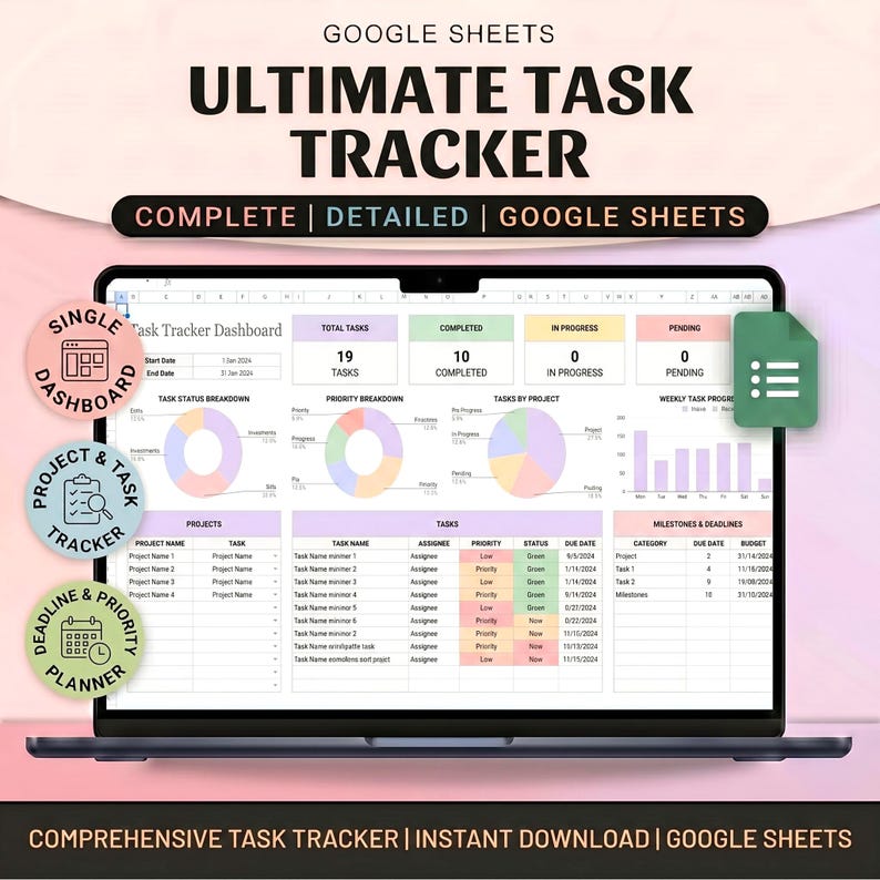 to do list, task tracker, daily task manager, task management, productivity planner, assignment tracker, work organization, daily weekly planner, priority matrix, deadline tracker, daily schedule, checklist template, excel google sheets