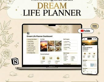 Dream Life Planner Template  | All-in-One  complete Life Management System | Reuse for Life
