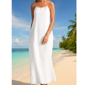 Summer Linen Maxi Dress, Loose Linen Dress, Sleeveless Dress, Dress With Pockets, Long Linen Dress, Spaghetti Strap dress- A Line dress