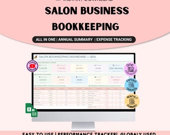 Salon Bookkeeping Spreadsheet | Hair & Nail Salon Income  Expense Tracker | Beauty Business Finance Template