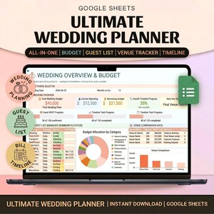 Wedding Planner Spreadsheet| Wedding Budget Tracker Wedding Checklist Guest List| Seating Plan Wedding Itinerary Gift Vendor Google Sheets