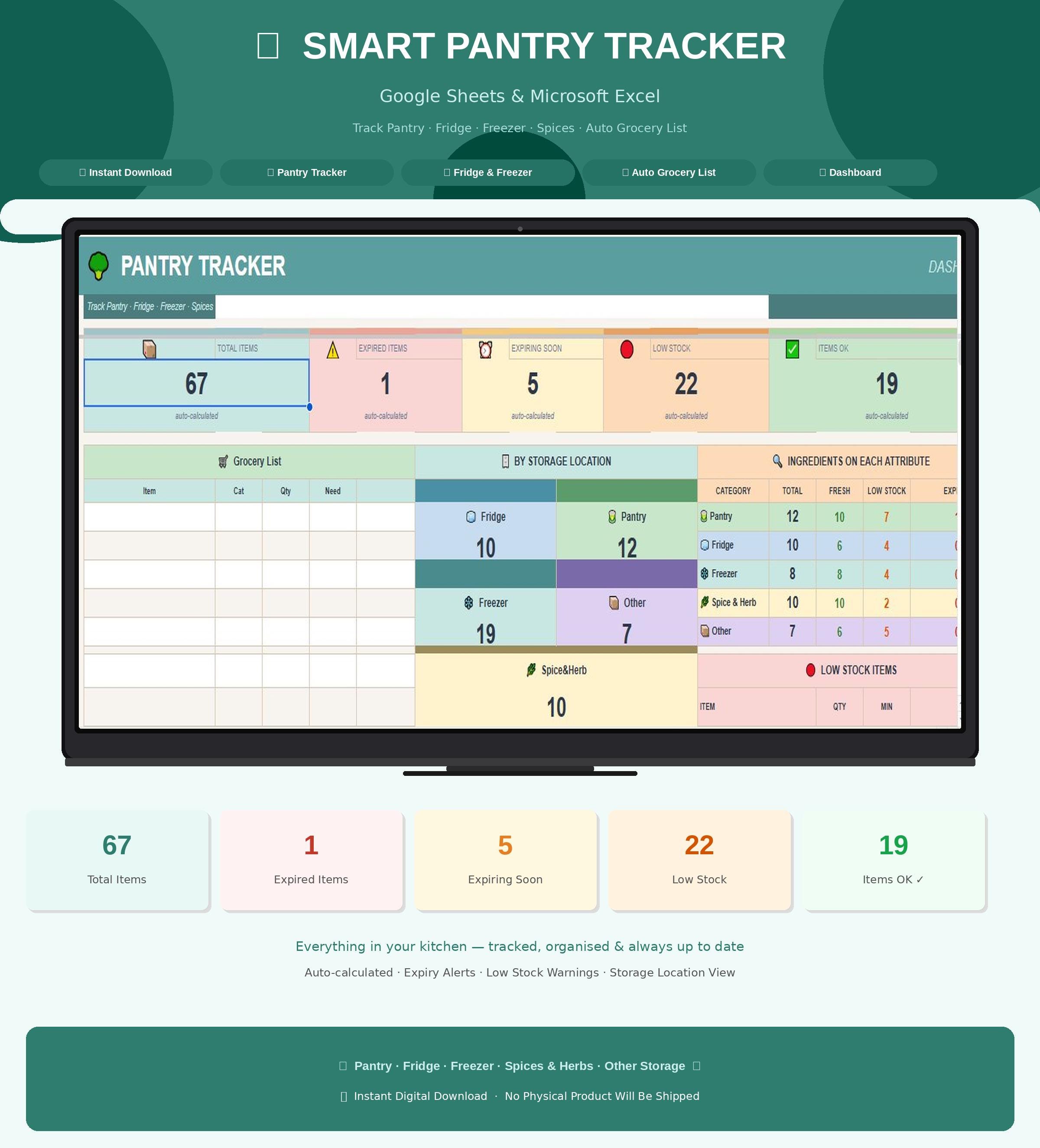 Pantry Inventory Spreadsheet Google Sheets & Excel | Kitchen Inventory ...