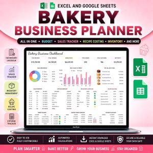 Spreadsheet voor het plannen van een bakkerijbedrijf, sjabloon voor het berekenen van receptkosten, bestelformulier voor thuisbakkers en kleine bakkerijen, Google Sheets