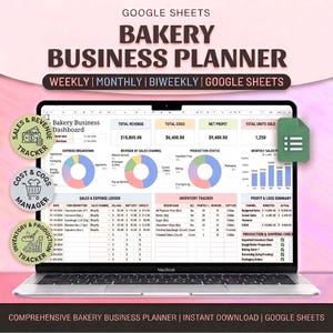 Hoja de cálculo para planificación de negocios de panadería, plantilla de calculadora de costos de recetas, formulario de pedido para panaderos caseros y panaderías artesanales, Google Sheets