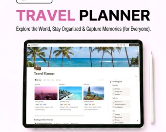 Notion Travel Planner| Trip Planner Notion Template| Packing List, Travel Budget, Digital Travel Planner| Travel Itinerary Template