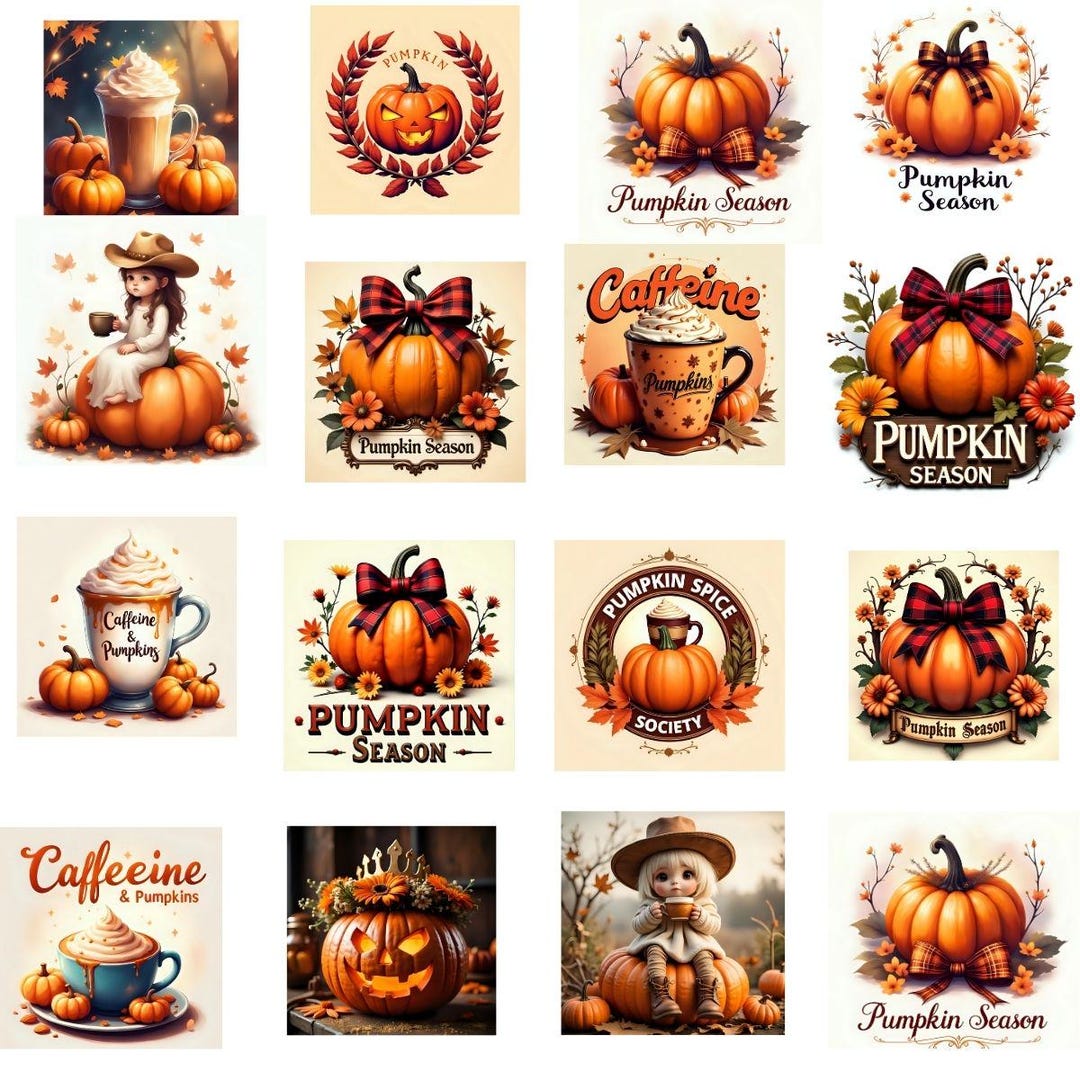 Fall Sublimation PNG Bundle: Pumpkin Spice & Retro Halloween (digital ...