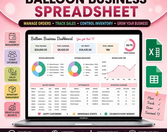 Balloon Business Spreadsheet Bundle | Event Planner, Client Tracker, Inventory, Pricing & Profit Dashboard