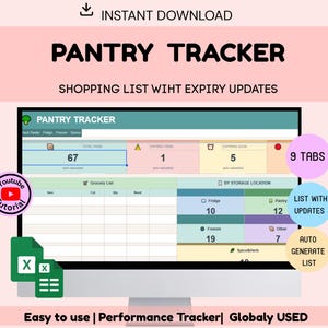 Hoja de cálculo de inventario de despensa (Google Sheets y Excel) / Organizador de congelador y refrigerador, lista de inventario de hierbas de cocina / Actualización del registro de almacenamiento de alimentos
