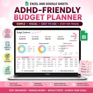 Premium ADHD Budget Planner Google & excel Sheets| Monthly Bill Tracker Personal Income Expense Weekly Paycheck budget Digital file download