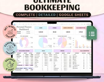 Ultimate Bookkeeping Spreadsheet | Income Expense Tracker| Monthly yearly finance management  (Digital Download)