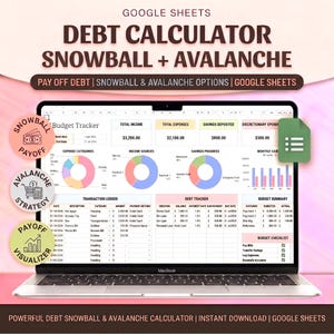 Debt payoff Tracker Snowball Avalanche Calculator Spreadsheet| Digital Template Loan Credit card Planner| Google Sheet Debt payment tracker