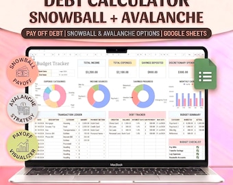 Debt payoff Tracker Snowball Avalanche Calculator Spreadsheet| Digital Template Loan Credit card Planner| Google Sheet Debt payment tracker
