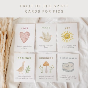 Tarjetas del Fruto del Espíritu para Niños / Material imprimible para el aprendizaje del carácter cristiano, actividad bíblica para la educación en casa