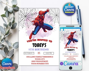 Verjaardagsuitnodiging | Bewerkbare en afdrukbare sjabloon | Leuke feestuitnodiging | Eenvoudig bewerken in canvas | Direct downloaden