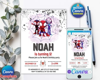 Birthday Invitation Template Instant Download - Printable Birthday Party Invite - Editable Boy Party Invite Card