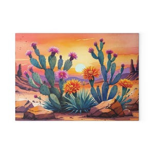 Colorful Desert Cactus Glass Cutting Board - Kitchen Decor, Gifts for Home Chefs, Unique Housewarming Present, Nature Lover&#39;s Kitchenware
