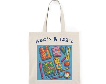 Bolsa de mano natural con motivos escolares