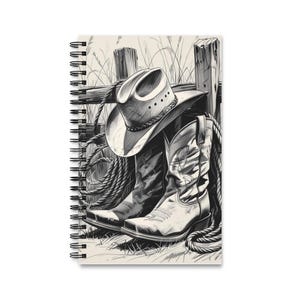 Rustic Cowboy Spiral Journal | Western Style Notebook, Gift for Writers, Journaling, Cowboy Decor, Rodeo Events, Vintage Art
