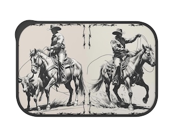 Caja bento con temática de vaqueros y utensilios, perfecta para aventuras al aire libre, almuerzo para llevar, decoración rústica, idea de regalo única, ideal para amantes de los caballos [...]