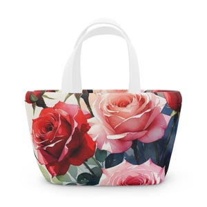 Floral Lunch Bag - Stylish Tote for Everyday Use, Picnic, Work, Gift, Floral Design
