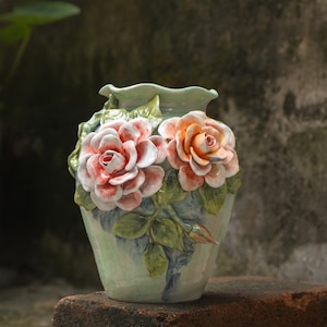 Handcrafted Ceramic Vase: Sculptural Textured Home Decor