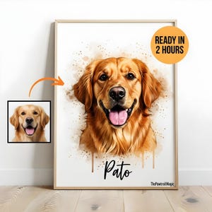 Custom Digital Pet Portrait from Photo in Watercolor Style, Personalized Pet Illustration Print for Dog Cat Memorial or Pet Owner Gift