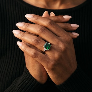 Ring Truly Emerald Engagement Ring, Sterling Silver Simulated Emerald Cut Ring, May Birthstone Promise Ring, CZ Wedding Band, Gift for Her