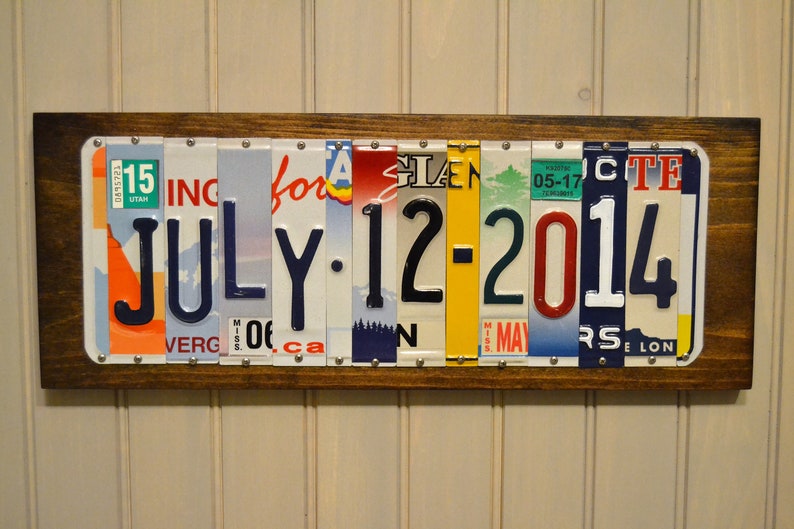 License plate sign Any Year Wedding Anniversary Date sign custom up cycled 1st 5th 10th 20th 25th 30th aluminum gift FREE SHIPPING image 3