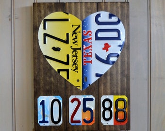 Personalized Any Year Anniversary license plate sign choose your states his state her state measures 10 1/2" W x 13 1/2 x 1 1/2FREE SHIPPING