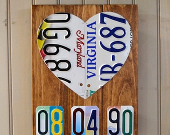 Personalized Any Year Anniversary license plate sign choose your states his state her state measures 10 1/2" W x 13 1/2x 1 1/2 FREE SHIPPING